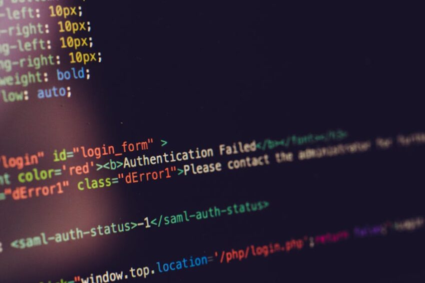 Close view of computer screen displaying HTML code with an authentication error.