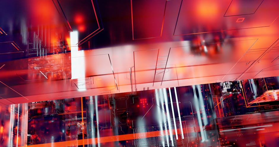 Vibrant abstract depiction of digital circuits and technology.