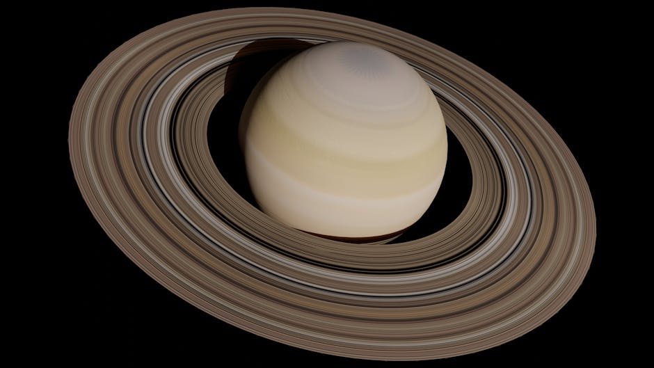 A stunning 3D render of Saturn's rings set against a black space backdrop, showcasing its cosmic elegance.
