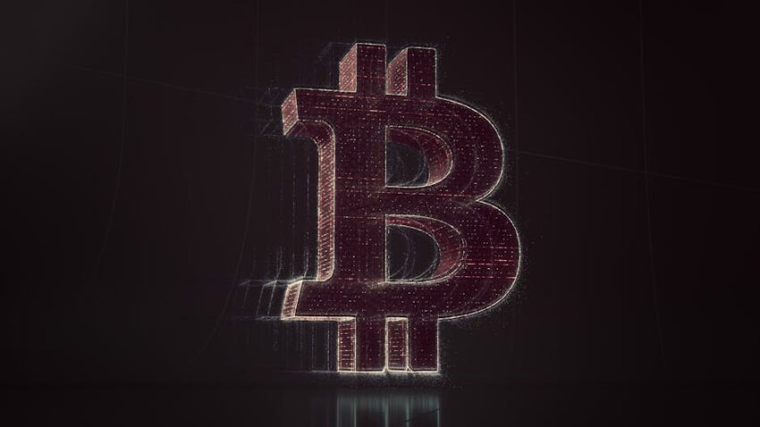 3D depiction of the Bitcoin symbol with a digital, futuristic glow.